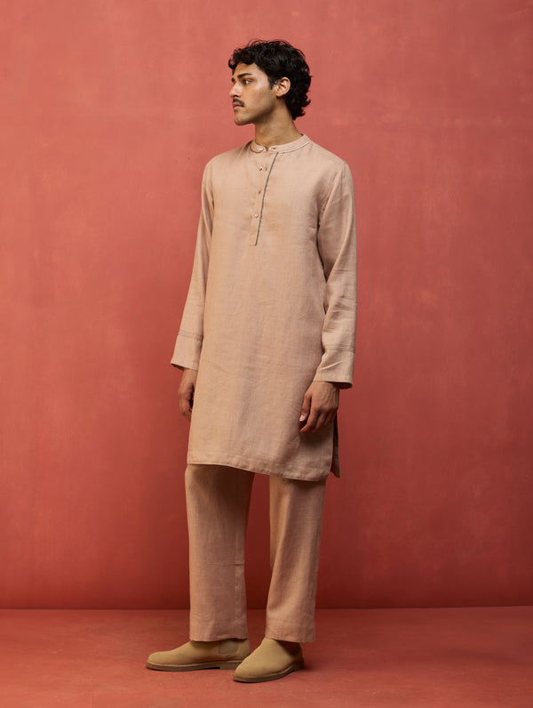 Jiro Timeless Linen Kurta Set - Dusty Rose