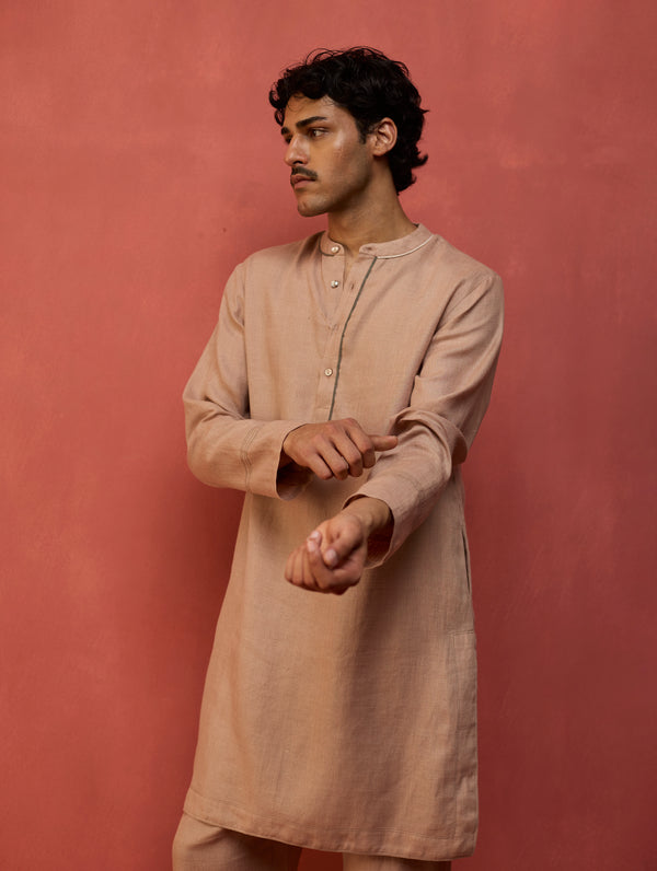 Jiro Timeless Linen Kurta - Dusty Rose