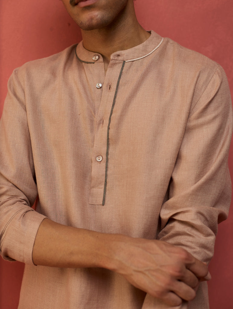 Jiro Timeless Linen Kurta - Dusty Rose