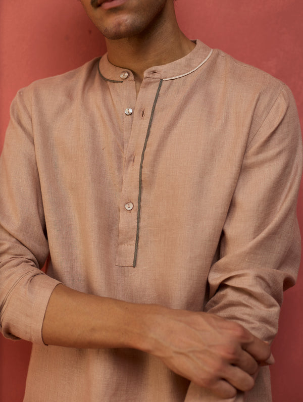 Jiro Timeless Linen Kurta - Dusty Rose