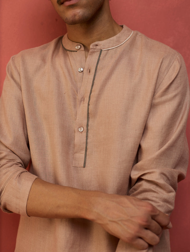 Jiro Timeless Linen Kurta - Dusty Rose