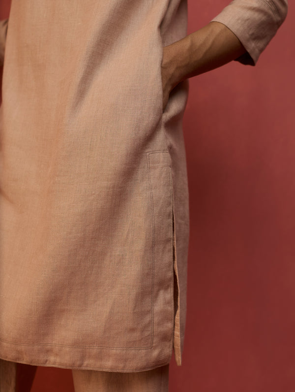 Jiro Timeless Linen Kurta - Dusty Rose