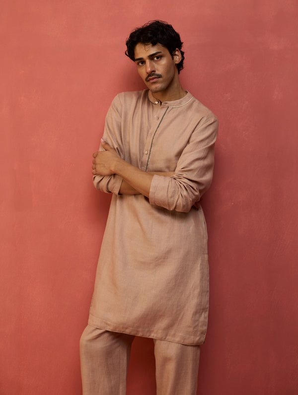 Jiro Timeless Linen Kurta Set - Dusty Rose
