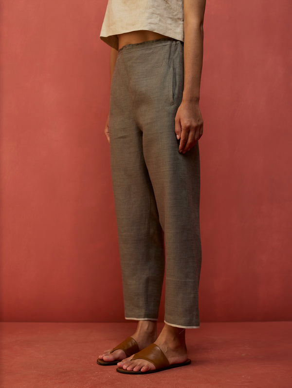 Semma Stripe Linen Kurta Set - Grey