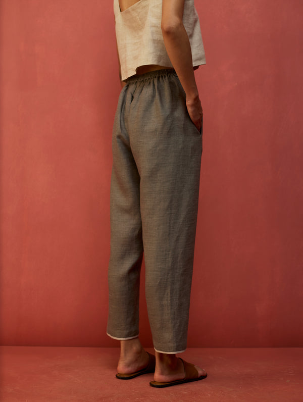 Semma Stripe Linen Kurta Set - Grey