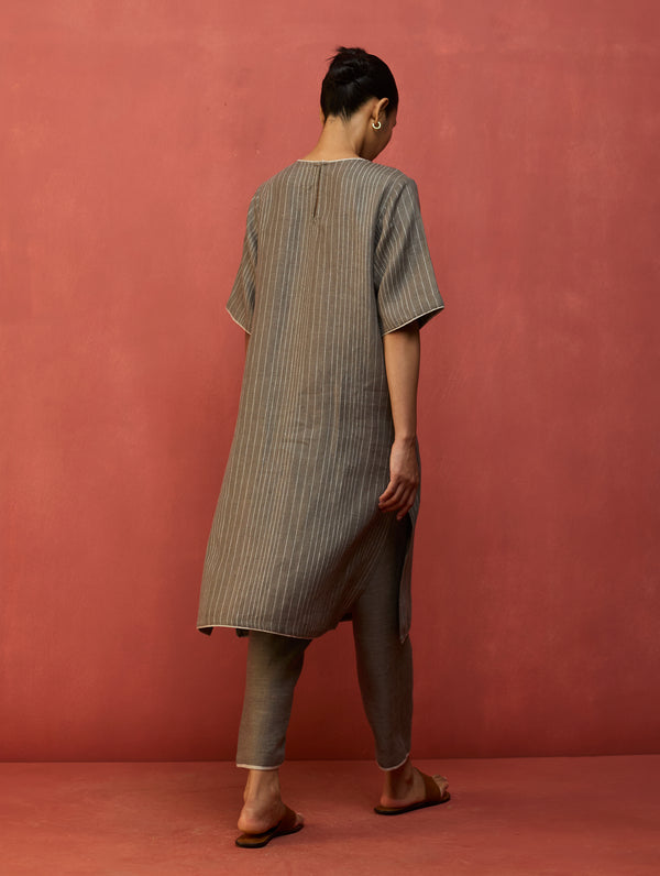 Semma Stripe Linen Kurta - Grey