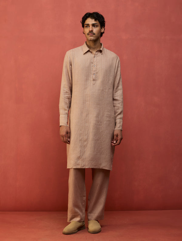 Maso Stripe Linen Kurta Set - Dusty Rose