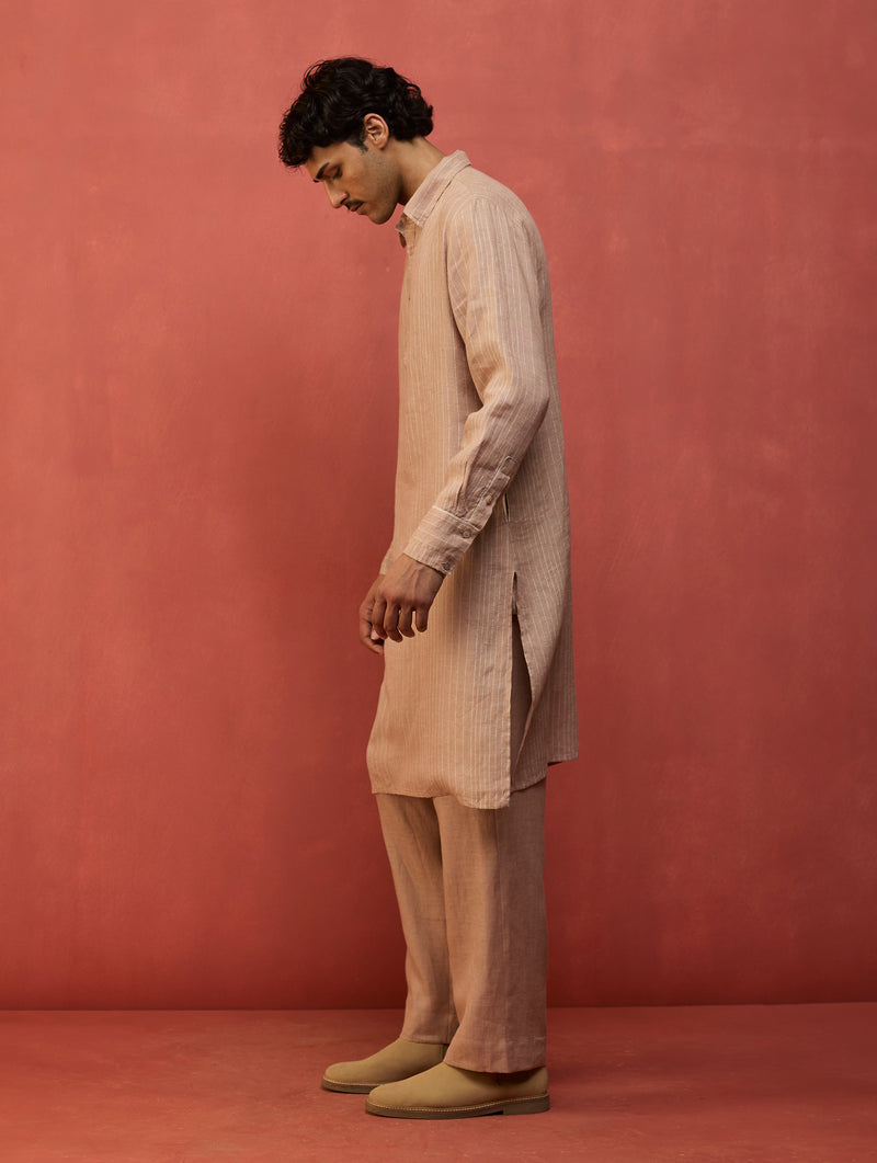 Maso Stripe Linen Kurta - Dusty Rose