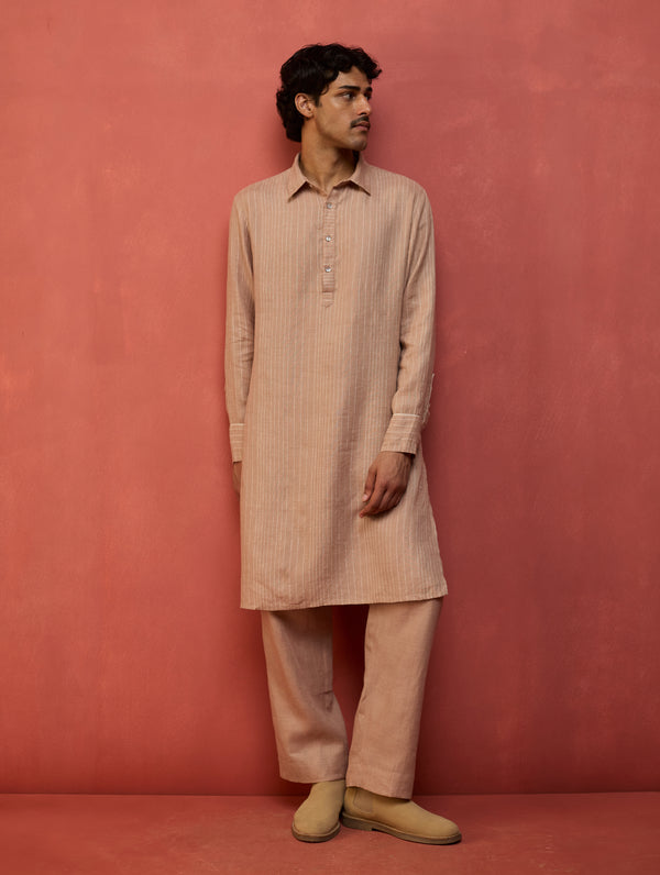 Maso Stripe Linen Kurta Set - Dusty Rose