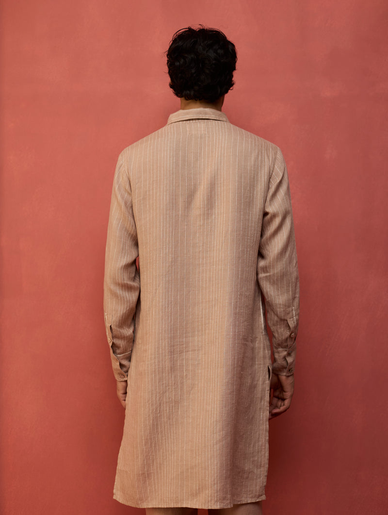 Maso Stripe Linen Kurta - Dusty Rose
