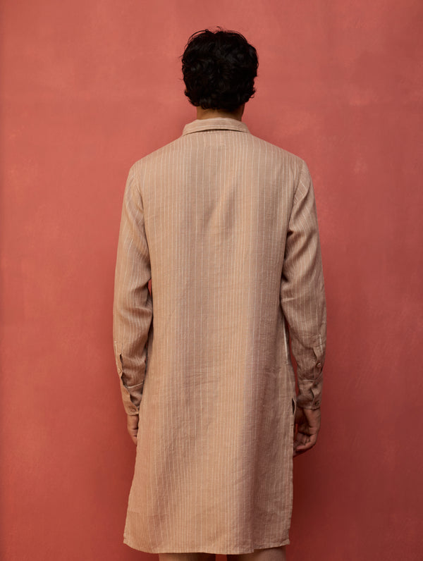 Maso Stripe Linen Kurta Set - Dusty Rose