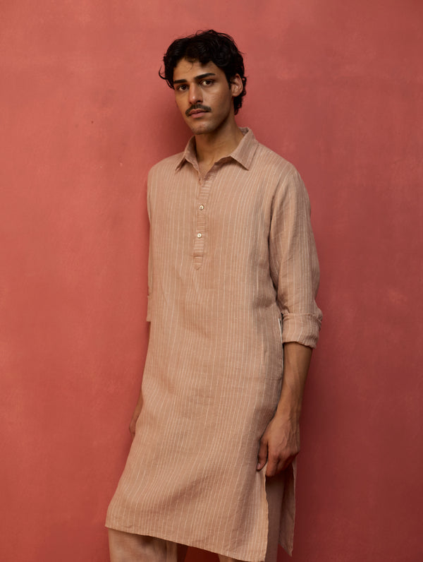 Maso Stripe Linen Kurta - Dusty Rose