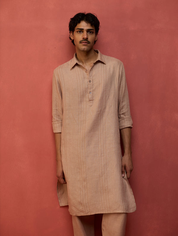 Maso Stripe Linen Kurta Set - Dusty Rose