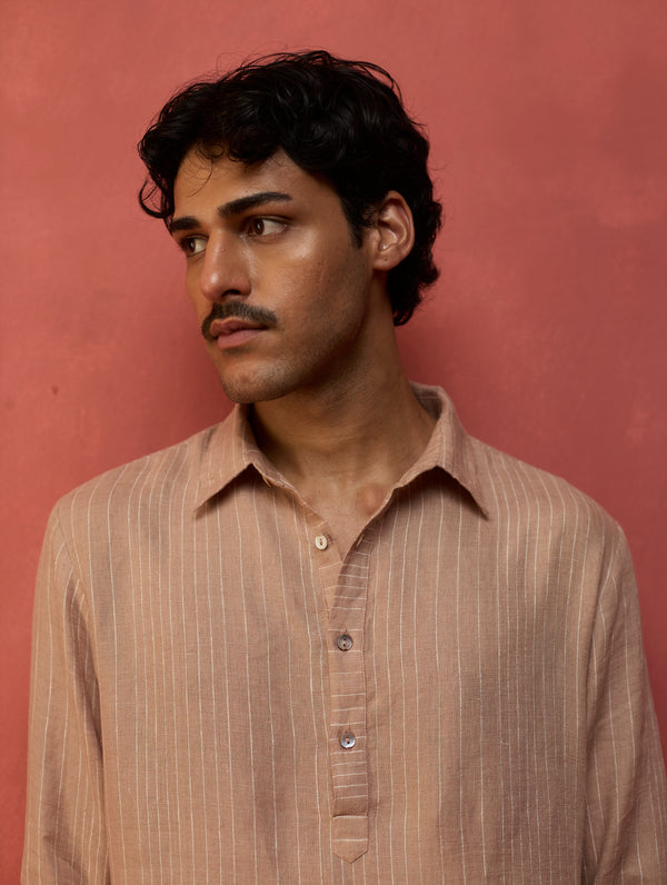 Maso Stripe Linen Kurta Set - Dusty Rose