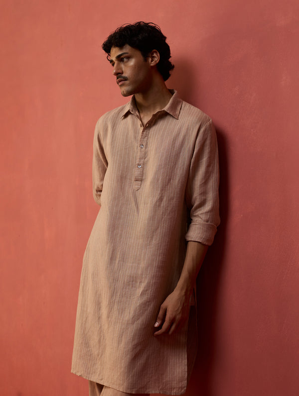 Maso Stripe Linen Kurta Set - Dusty Rose