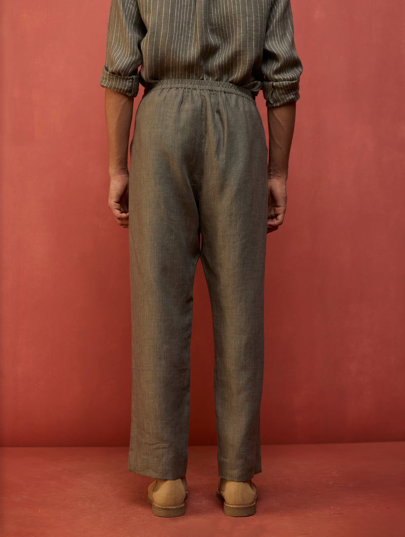 Maso Stripe Linen Kurta Set - Grey