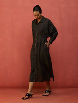 Masaru Buttoned Linen Dress - Charcoal