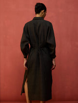 Masaru Buttoned Linen Dress - Charcoal