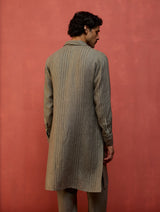 Maso Stripe Linen Kurta Set - Grey