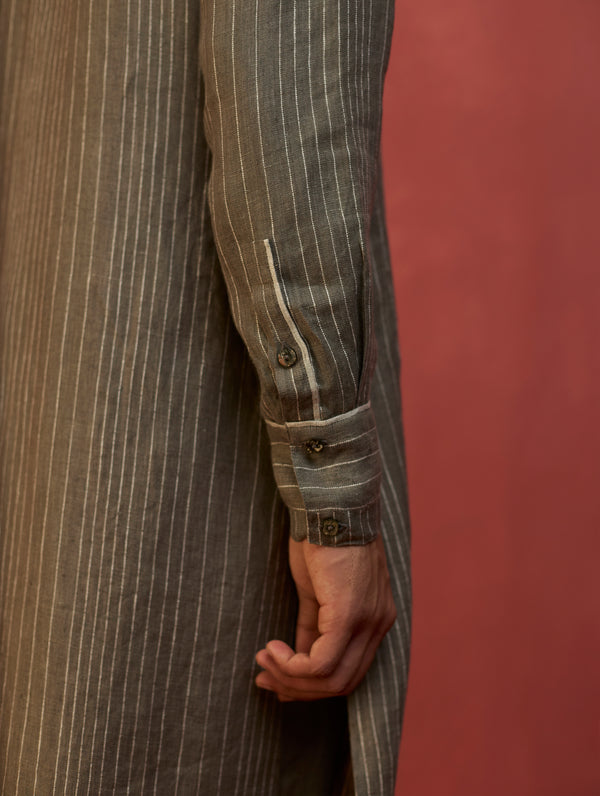 Maso Stripe Linen Kurta Set - Grey