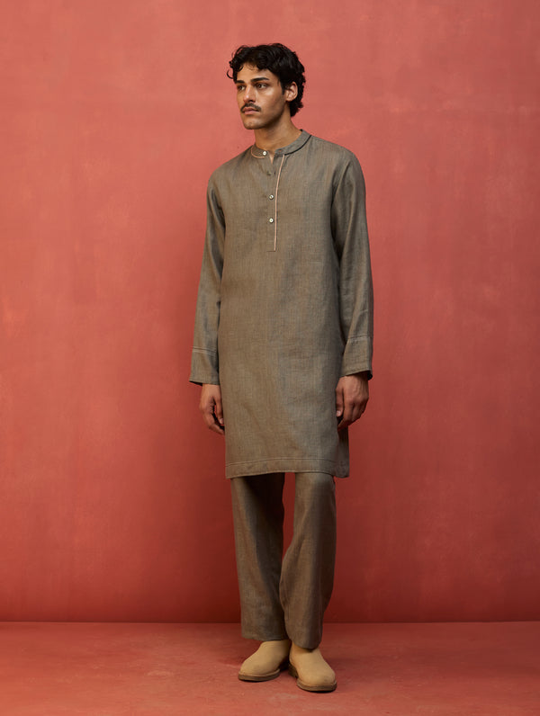 Jiro Timeless Linen Kurta Set - Grey