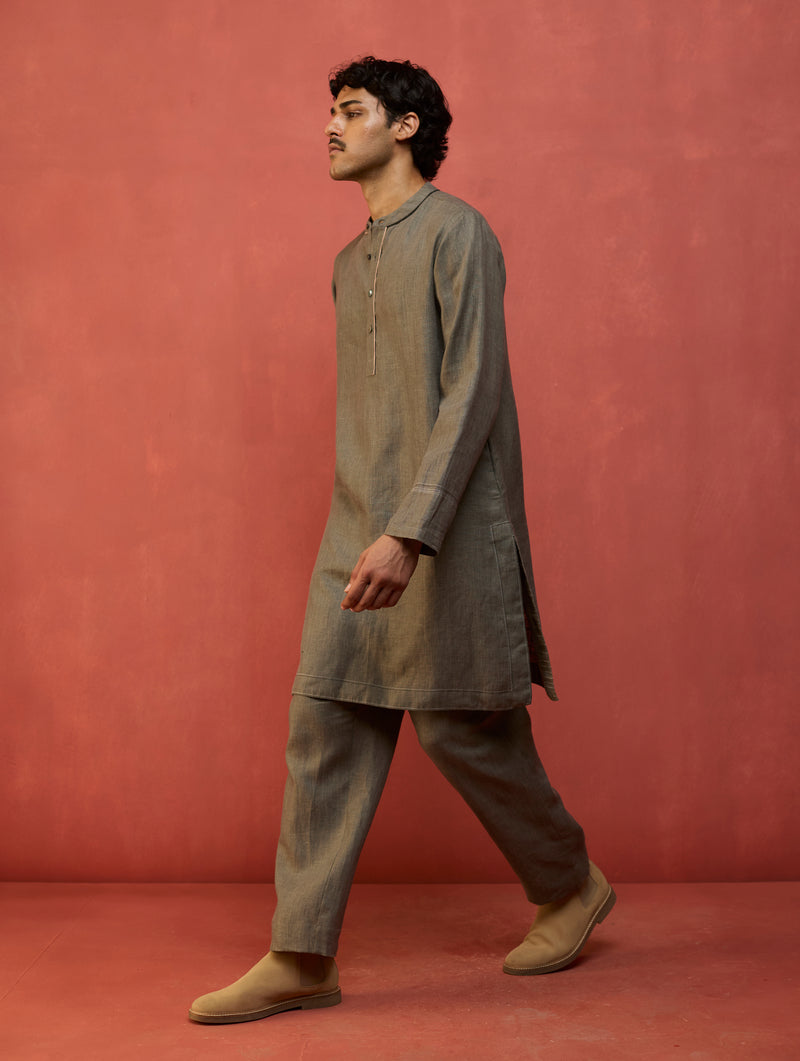 Jiro Timeless Linen Kurta - Grey