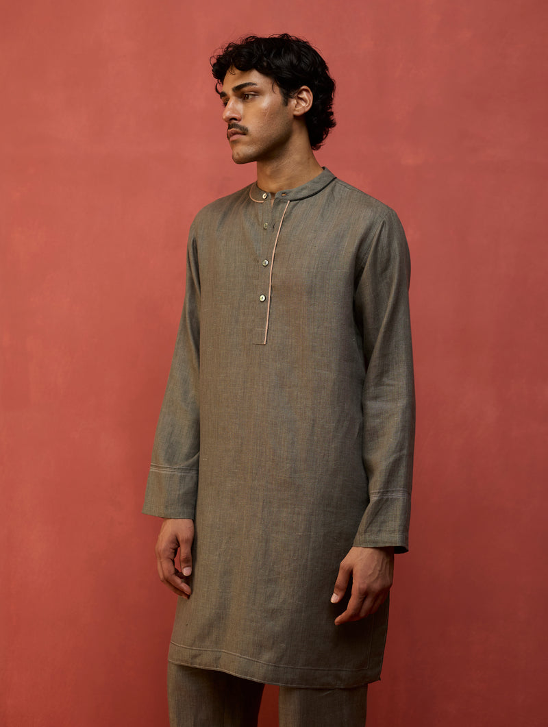 Jiro Timeless Linen Kurta - Grey