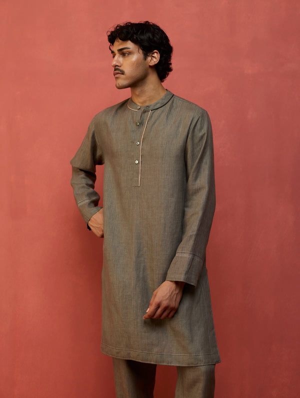Jiro Timeless Linen Kurta Set - Grey