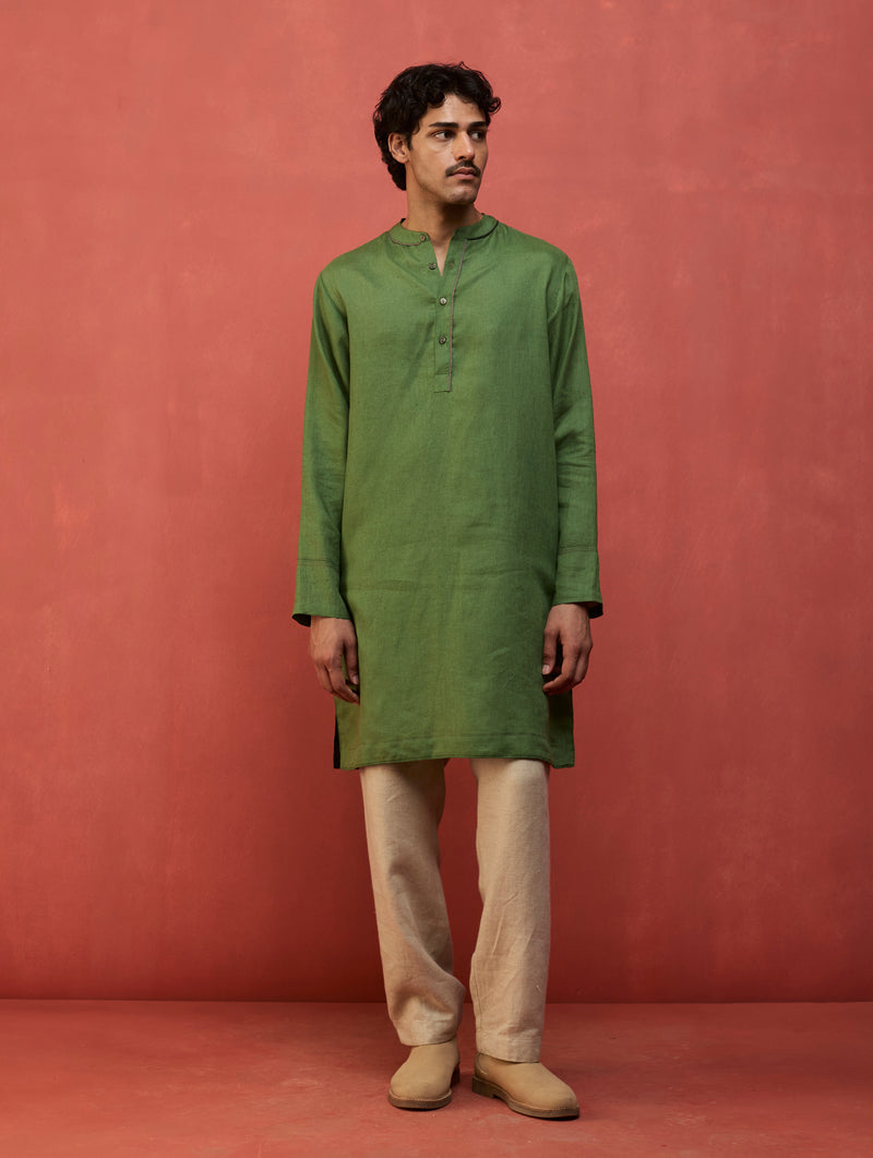 Jiro Timeless Linen Kurta - Fern Green