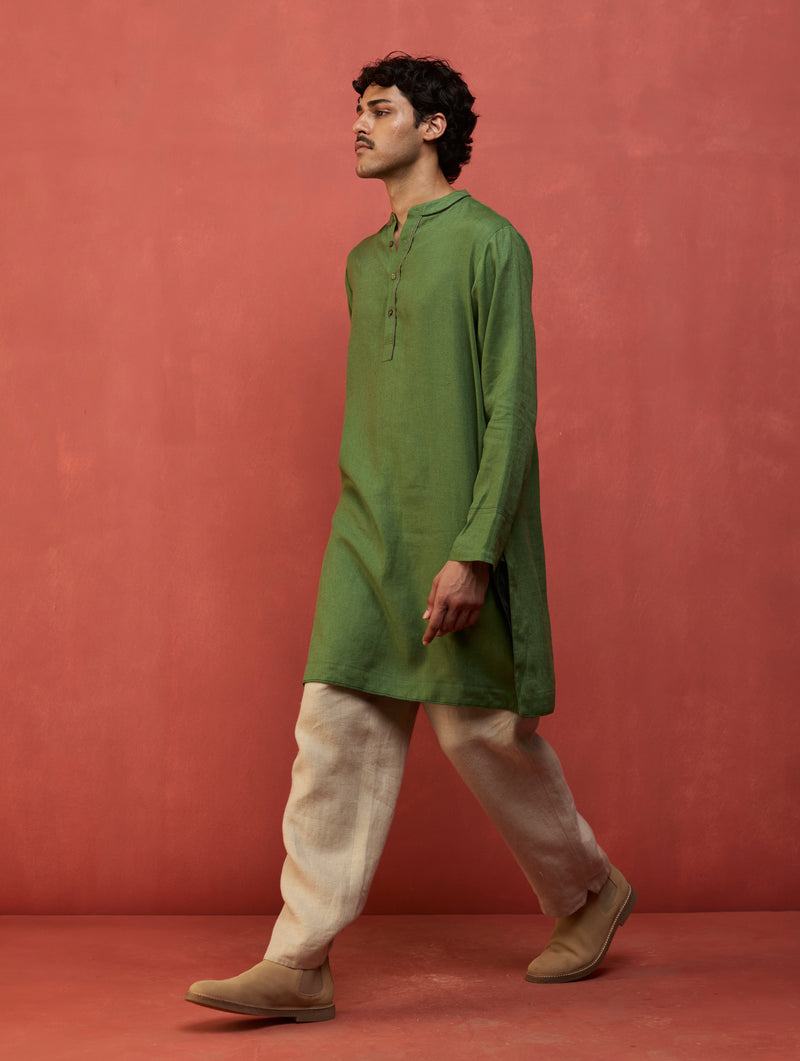 Jiro Timeless Linen Kurta - Fern Green