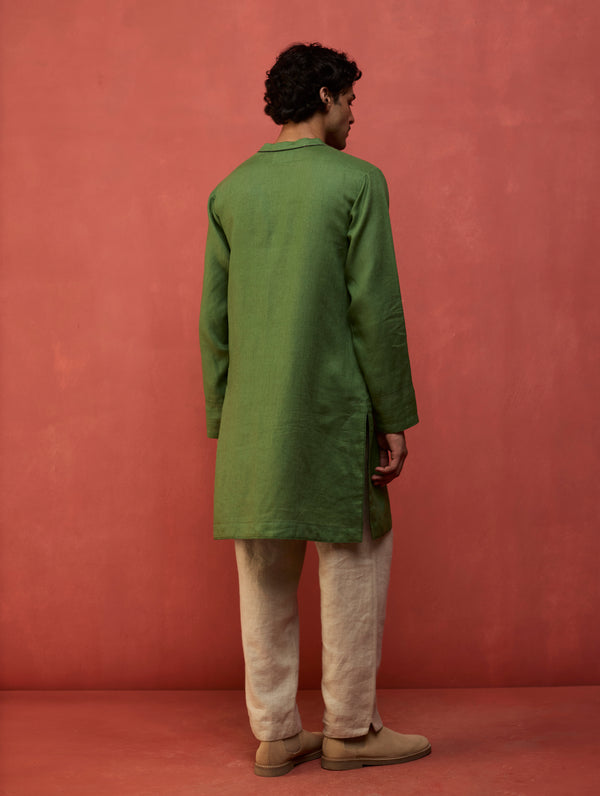 Jiro Timeless Linen Kurta - Fern Green