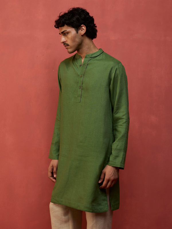 Jiro Timeless Linen Kurta - Fern Green