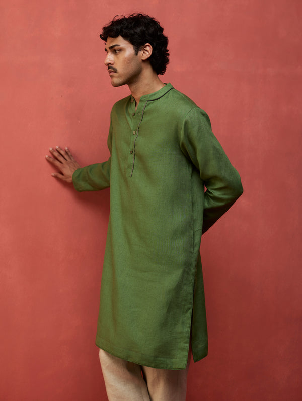 Jiro Timeless Linen Kurta Set - Fern Green
