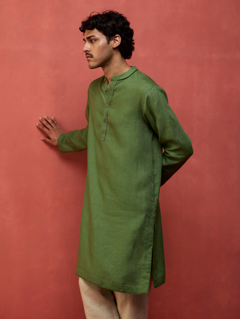 Jiro Timeless Linen Kurta Set - Fern Green