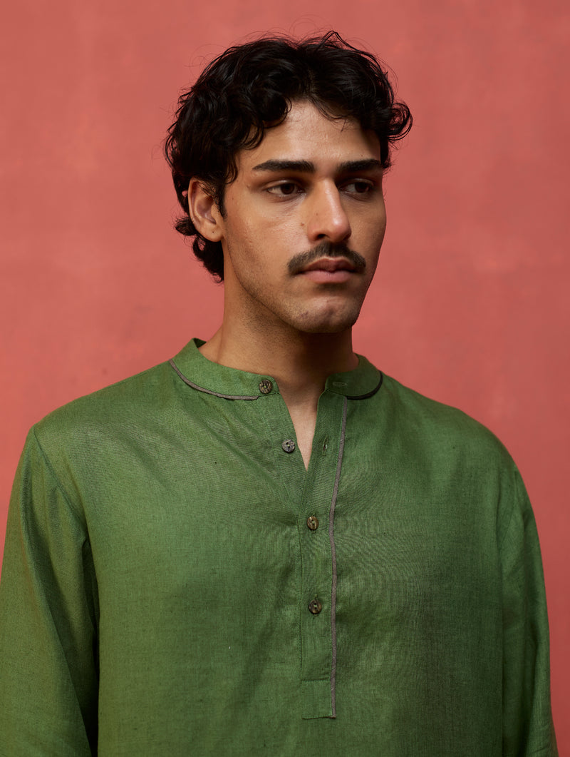 Jiro Timeless Linen Kurta - Fern Green