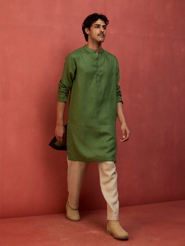 Jiro Timeless Linen Kurta - Fern Green