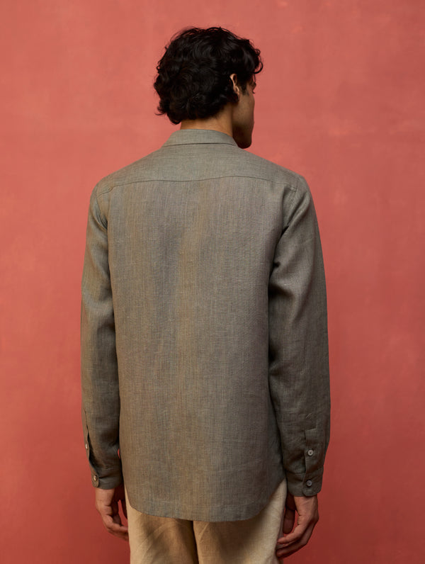 Zuma Hand-Embroidered Linen Shirt - Grey