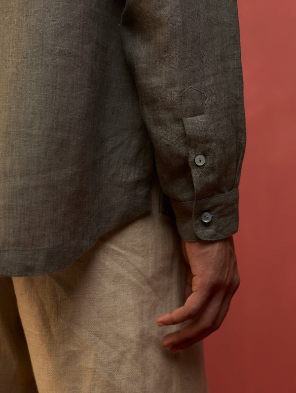 Zuma Hand-Embroidered Linen Shirt - Grey