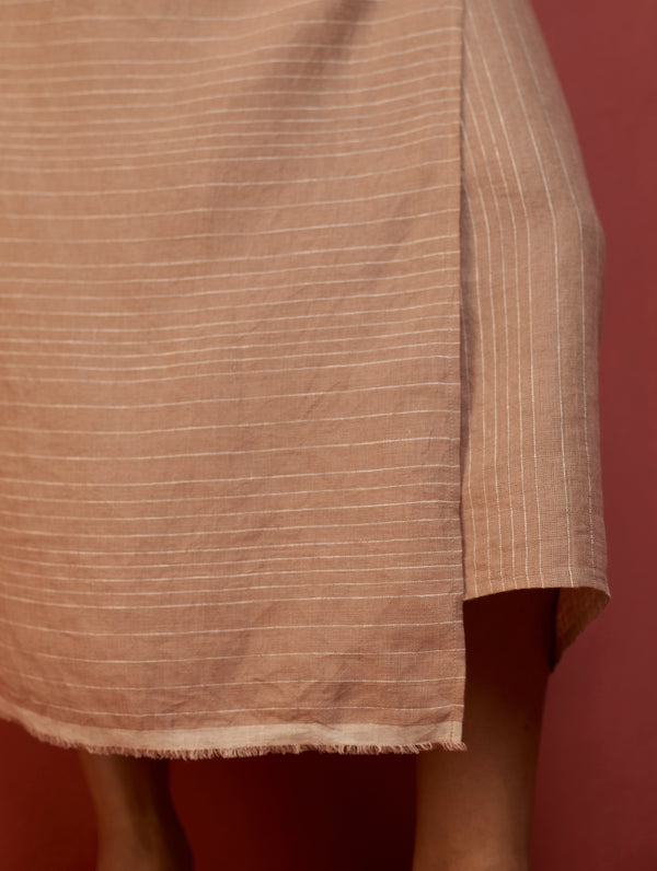 Karo Stripe Linen Wrap Dress - Dusty Rose