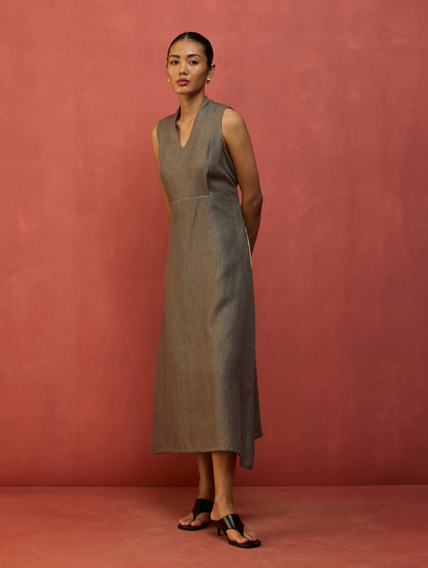 Tako Sleeveless Linen Knot Dress - Grey