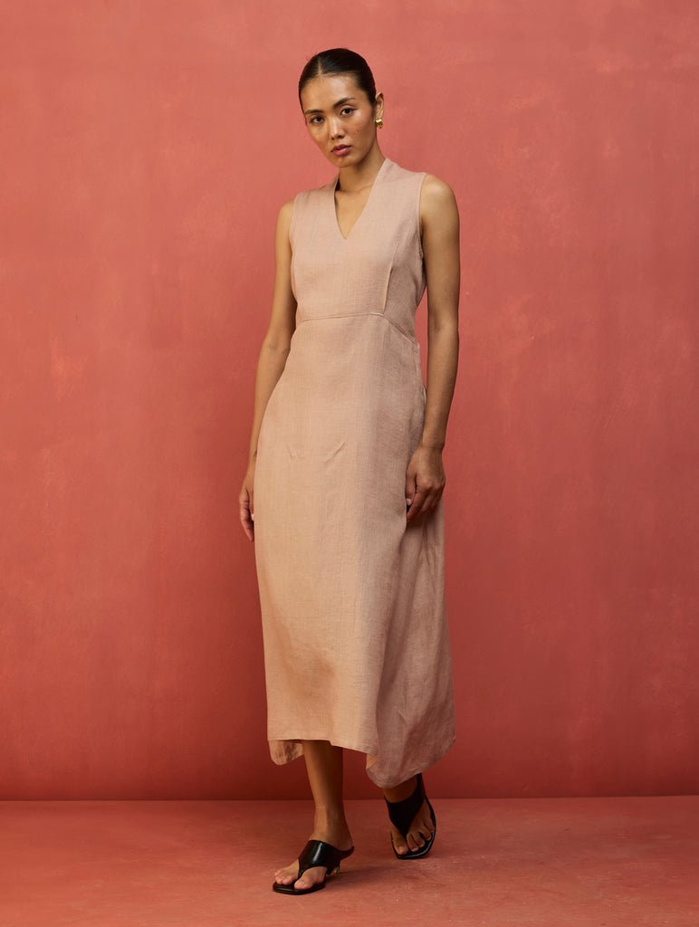 Tako Sleeveless Linen Knot Dress - Dusty Rose S Tako Sleeveless Linen Knot Dress - Dusty Rose S