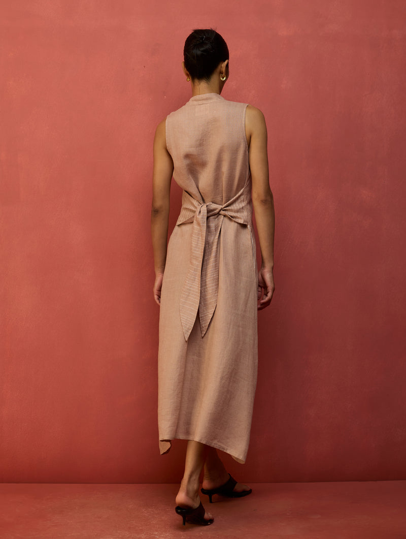 Tako Sleeveless Linen Knot Dress - Dusty Rose Manan Tako Sleeveless Linen Knot Dress - Dusty Rose Manan