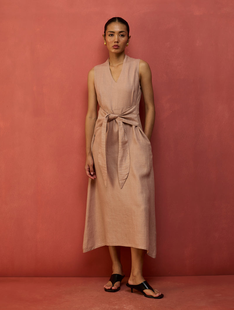Tako Sleeveless Linen Knot Dress - Dusty Rose