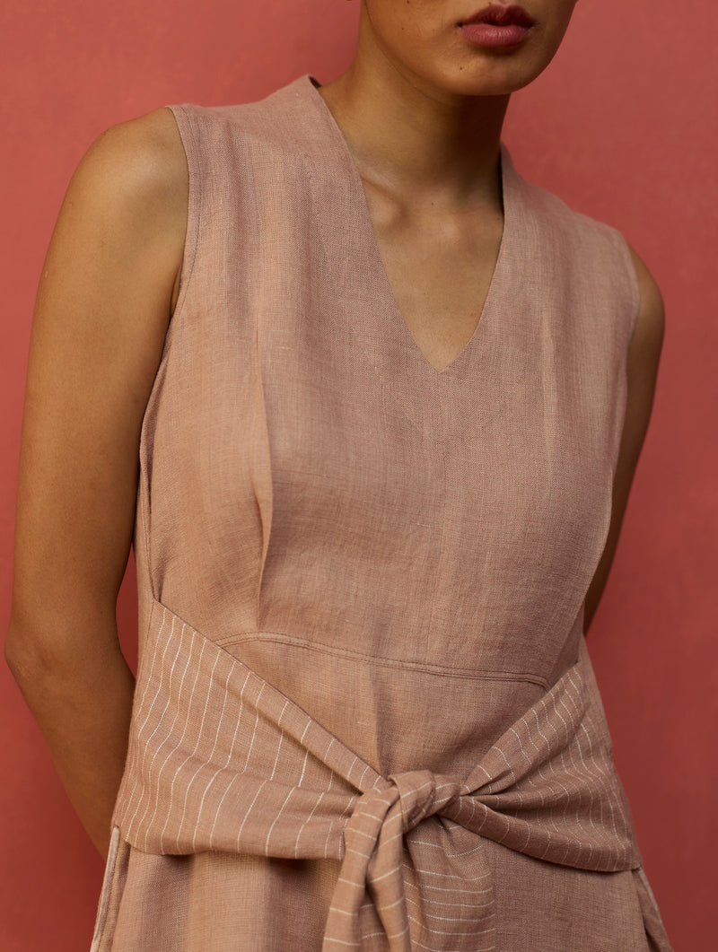 Tako Sleeveless Linen Knot Dress - Dusty Rose