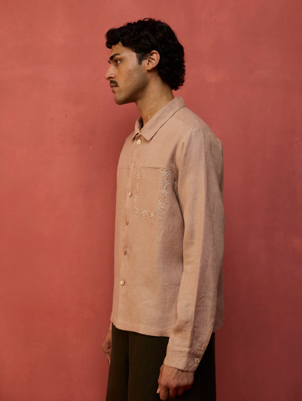 Hiro Pocket Embroidered Linen Shirt - Dusty Rose