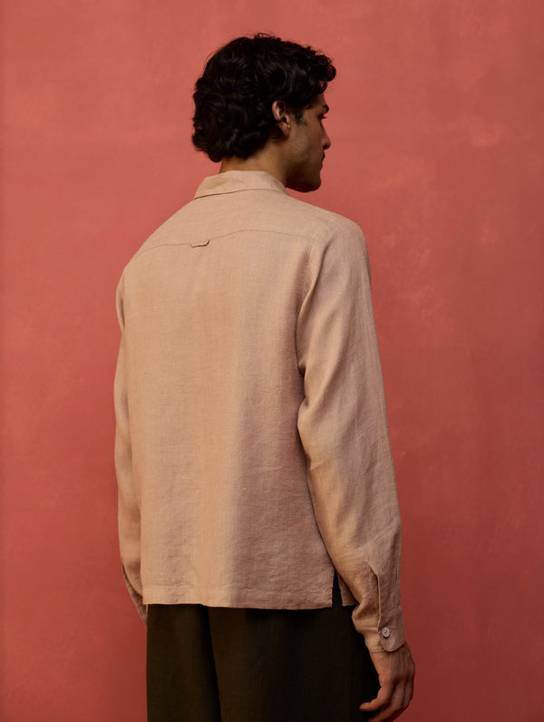 Hiro Pocket Embroidered Linen Shirt - Dusty Rose