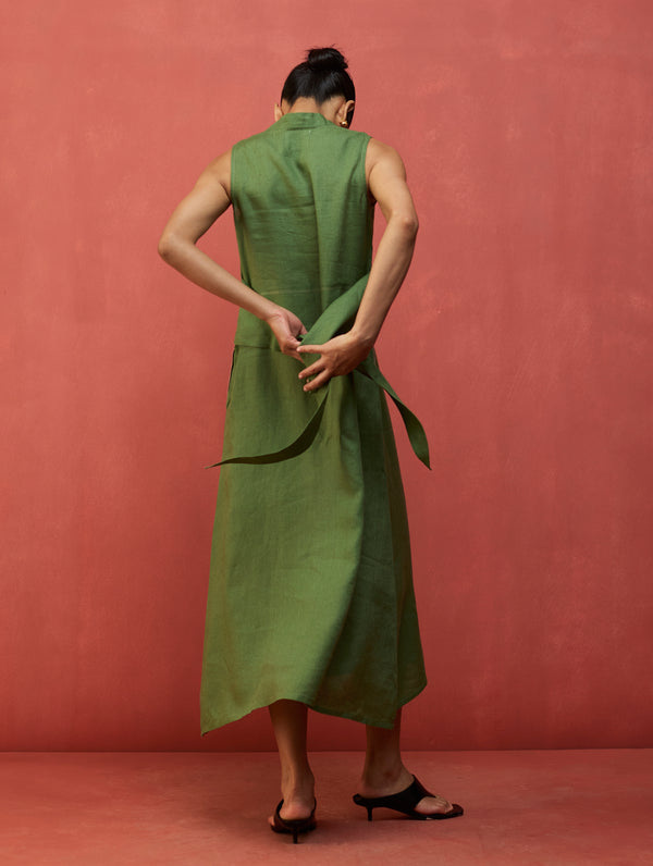Tako Sleeveless Linen Knot Dress - Fern Green