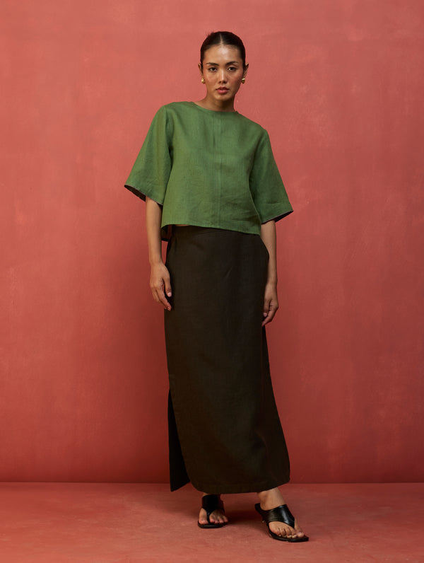 Mariko Cropped Linen Co-ord Set - Fern Green