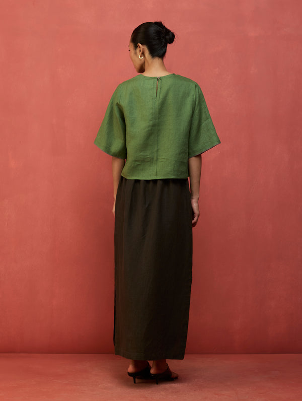 Mariko Cropped Linen Co-ord Set - Fern Green