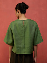 Mariko Cropped Linen Top - Fern Green